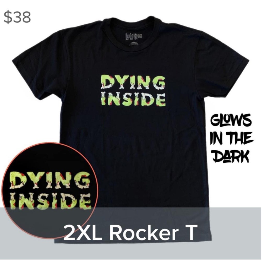 LuLaRoe Womens Shirt 2XL XXL Rocker T Dying‎ Inside Halloween Glows in Dark NWT